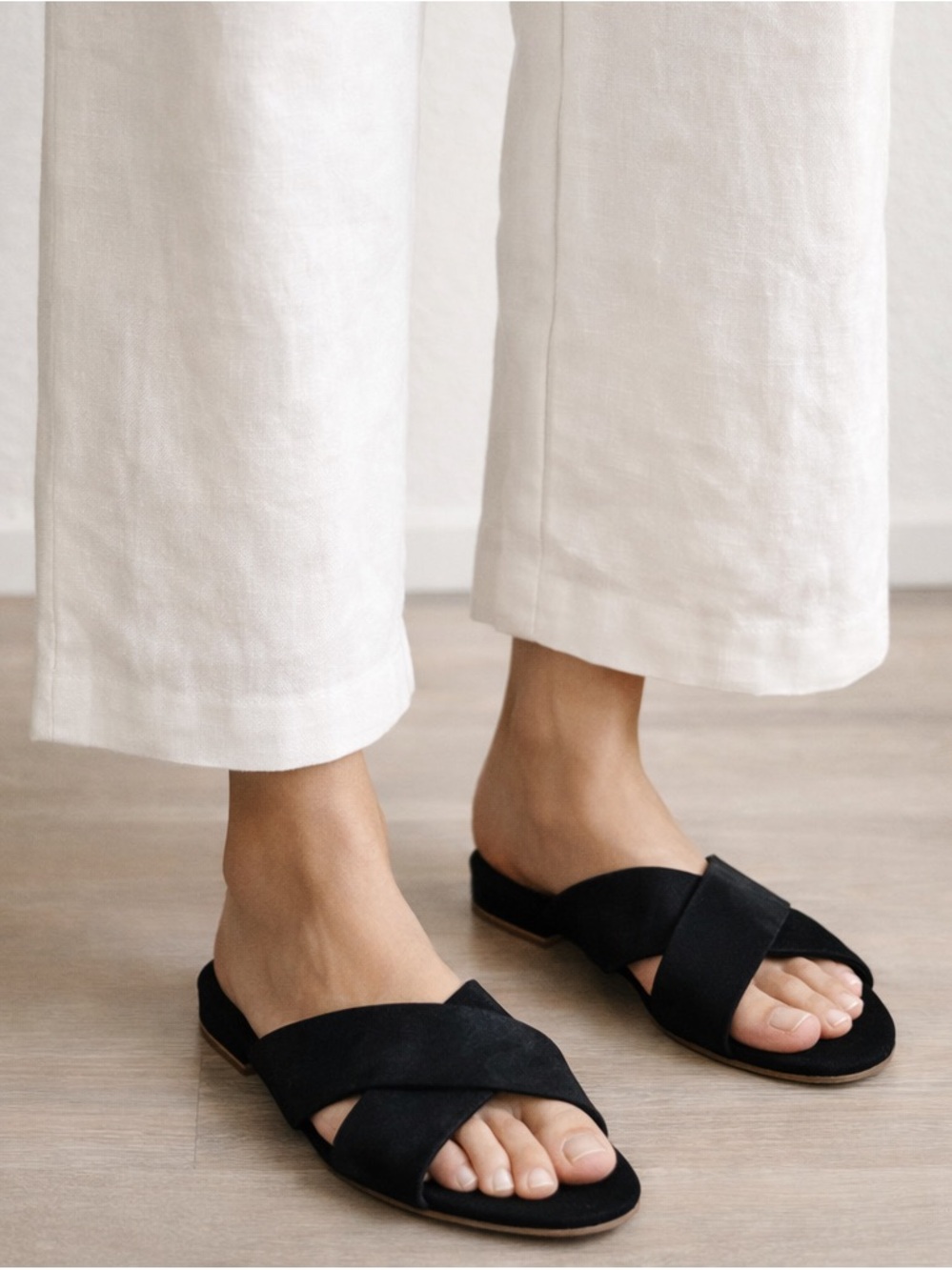 Mansur Gavriel Black Cross Strap Sandals Size 37 Minimal Luxury Slide